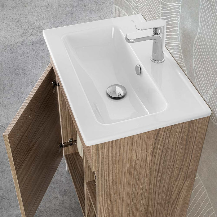 Mobile bagno a terra 60 cm rovere tropea con 1 anta lavabo e specchio | Martha