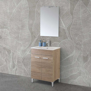 Mobile bagno a terra 60 cm rovere tropea con 2 ante lavabo e specchio | Martha