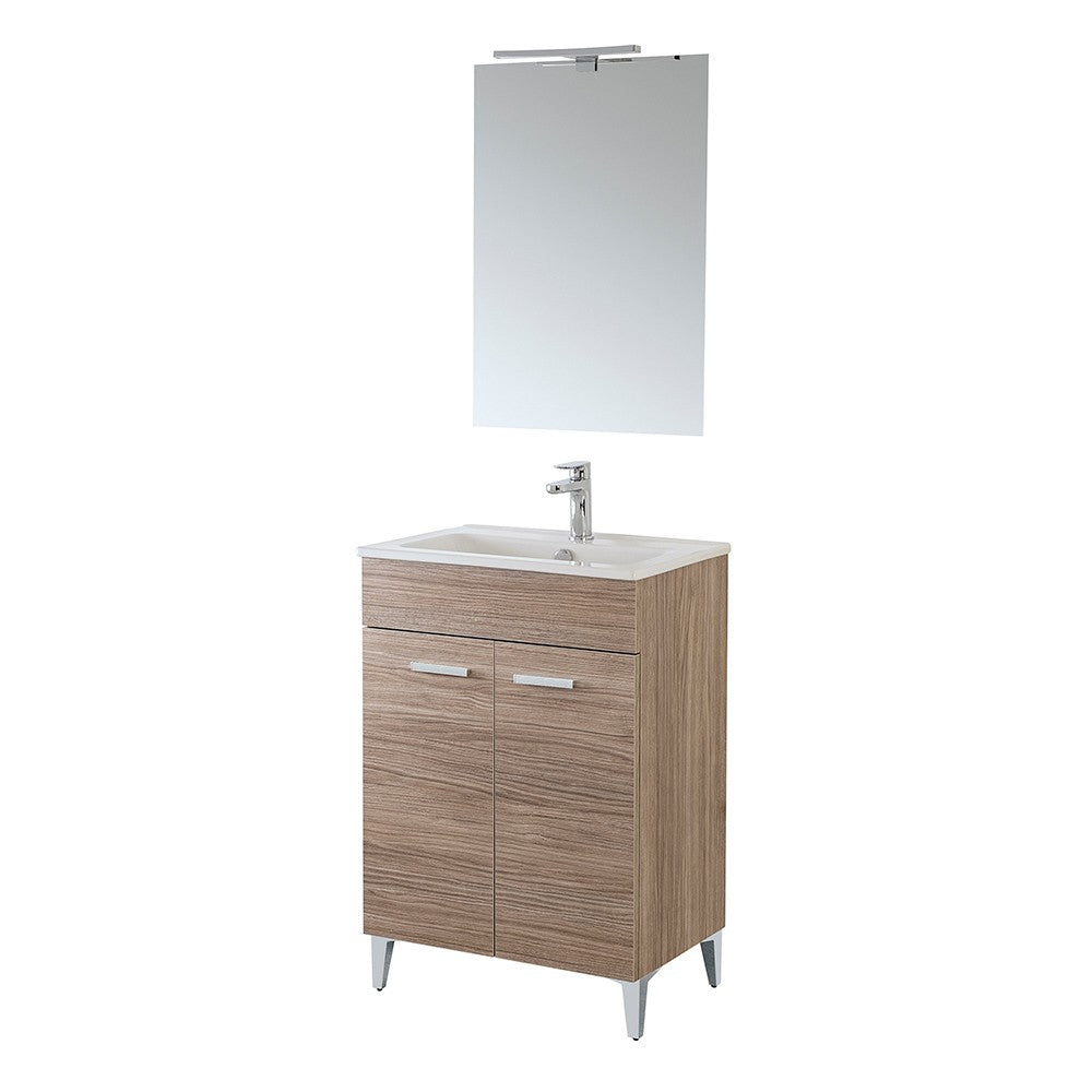 Mobile bagno a terra 60 cm rovere tropea con 2 ante lavabo e specchio | Martha