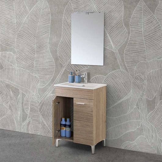 Mobile bagno a terra 60 cm rovere tropea con 2 ante lavabo e specchio | Martha