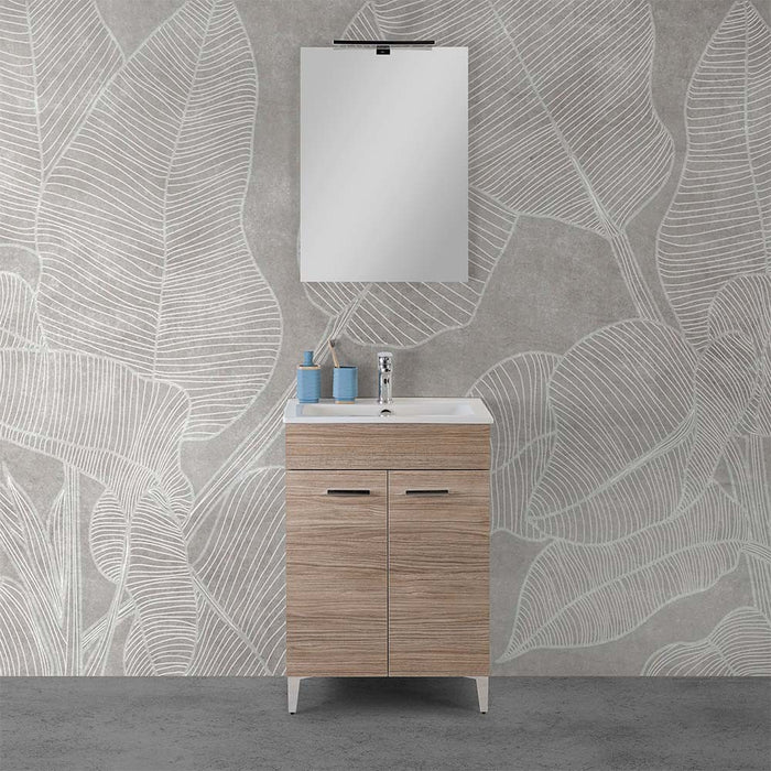 Mobile bagno a terra 60 cm rovere tropea con 2 ante lavabo e specchio | Martha