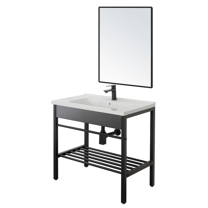 Mobile bagno a terra 60 cm stile industrial nero opaco con specchio Borg