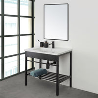 Mobile bagno a terra 60 cm stile industrial nero opaco con specchio Borg