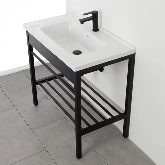 Mobile bagno a terra 60 cm stile industrial nero opaco con specchio Borg