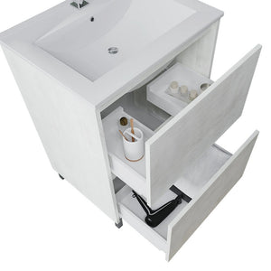 Mobile bagno a terra 60 rovere bianco con lavabo e specchio LED Lisbona