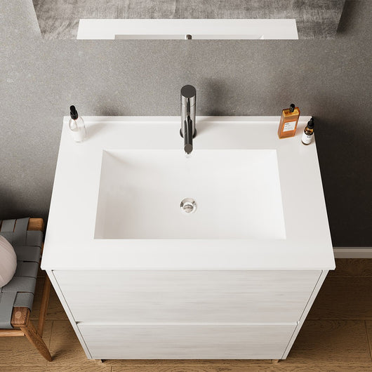 Mobile bagno a terra 60 rovere bianco con lavabo e specchio LED Lisbona