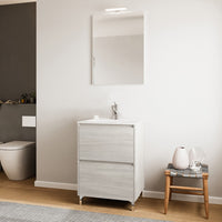 Mobile bagno a terra 60 rovere grigio con lavabo e specchio LED Lisbona