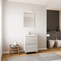 Mobile bagno a terra 60 rovere grigio con lavabo e specchio LED Lisbona