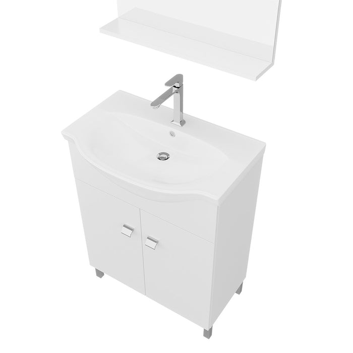 Mobile bagno a terra 65 cm Creta bianco lucido con lavabo e specchio