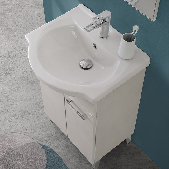 Mobile bagno a terra 65 cm grigio calce con lavabo e specchio Moon