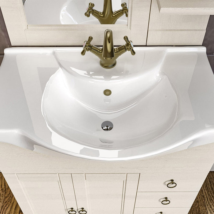 Mobile bagno a terra 75 bianco decape con lavabo e specchio Romantica