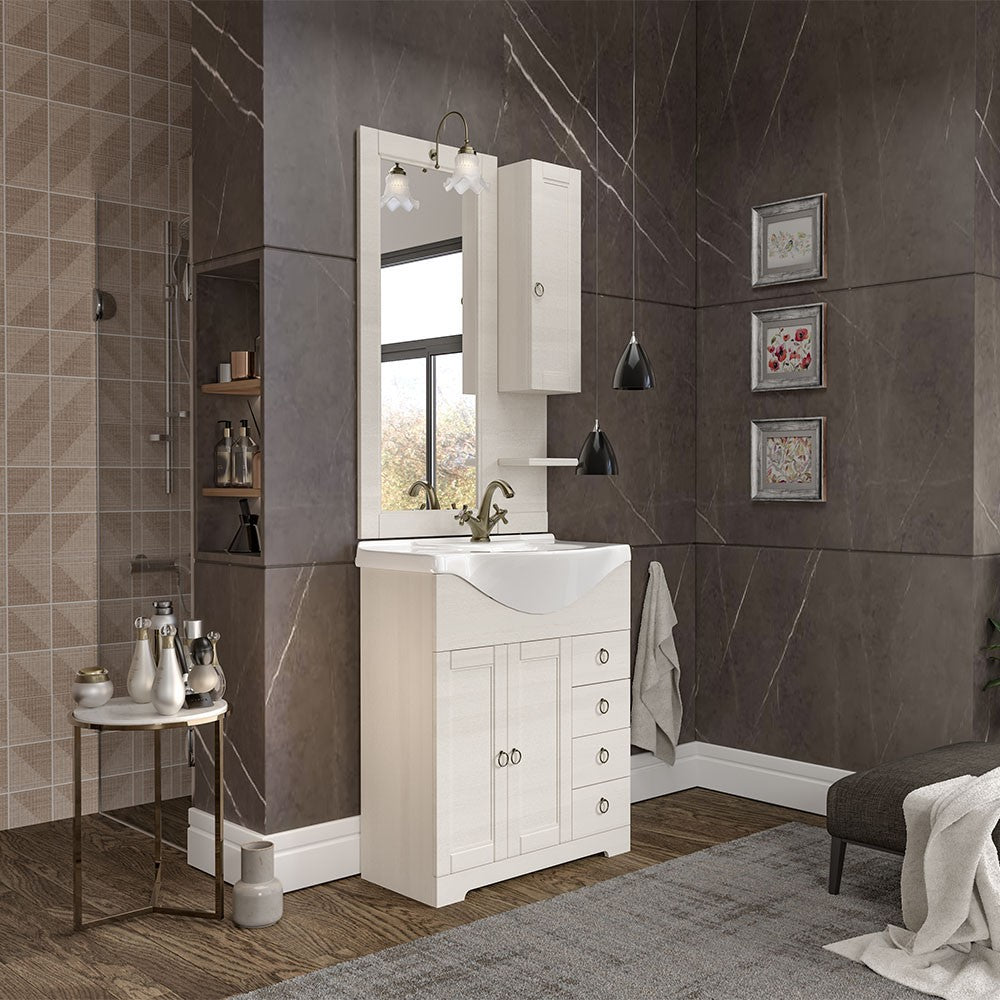 Mobile bagno a terra 75 bianco decape con lavabo e specchio Romantica