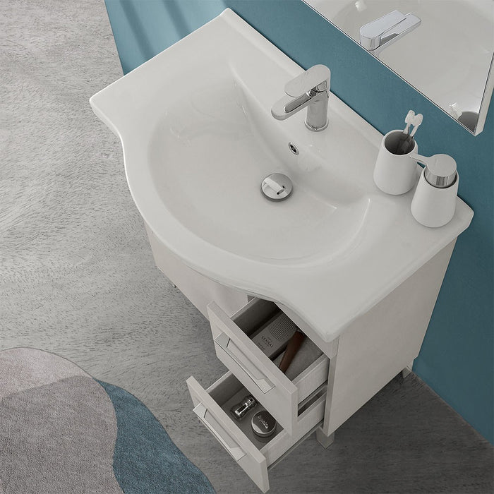 Mobile bagno a terra 75 cm grigio calce con lavabo e specchio Moon