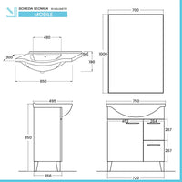 Mobile bagno a terra 75 cm grigio calce con lavabo e specchio Moon