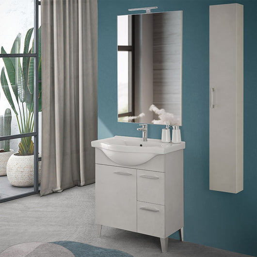 Mobile bagno a terra 75 cm grigio calce con lavabo e specchio Moon