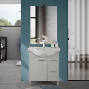 Mobile bagno a terra 75 cm grigio calce con lavabo e specchio Moon