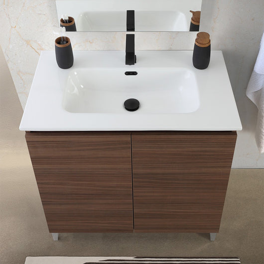 Mobile bagno a terra 80 cm noce canaletto con 2 ante soft-close Kleo