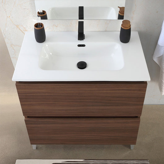 Mobile bagno a terra 80 cm noce canaletto con cassetti soft-close Kleo