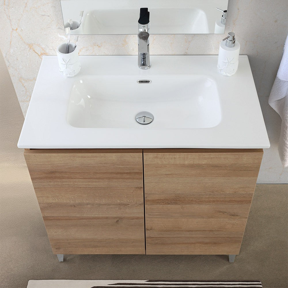 Mobile bagno a terra 80 cm rovere africa con 2 ante soft-close Kleo