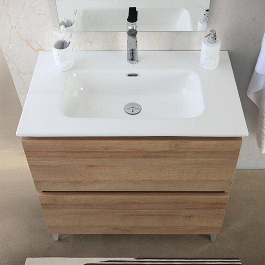 Mobile bagno a terra 80 cm rovere africa con cassetti soft-close Kleo