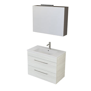 Mobile bagno sospeso 80 cm Smart bianco legno con specchio contenitore