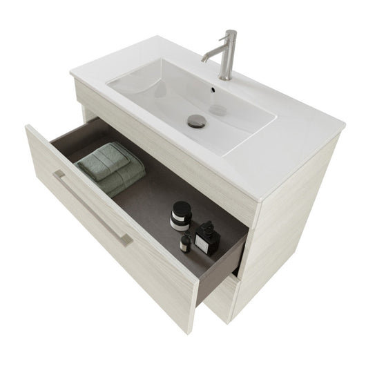 Mobile bagno sospeso 80 cm Smart bianco legno con specchio contenitore