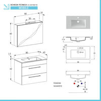 Mobile bagno sospeso 80 cm Smart bianco legno con specchio contenitore