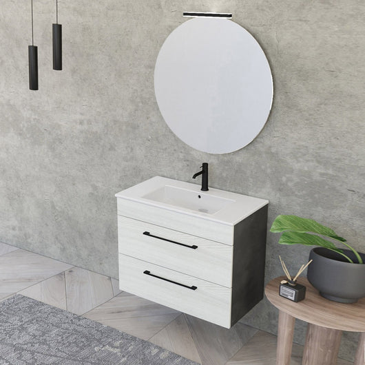 Mobile bagno sospeso 80 cm Smart bianco legno/lava con specchio 