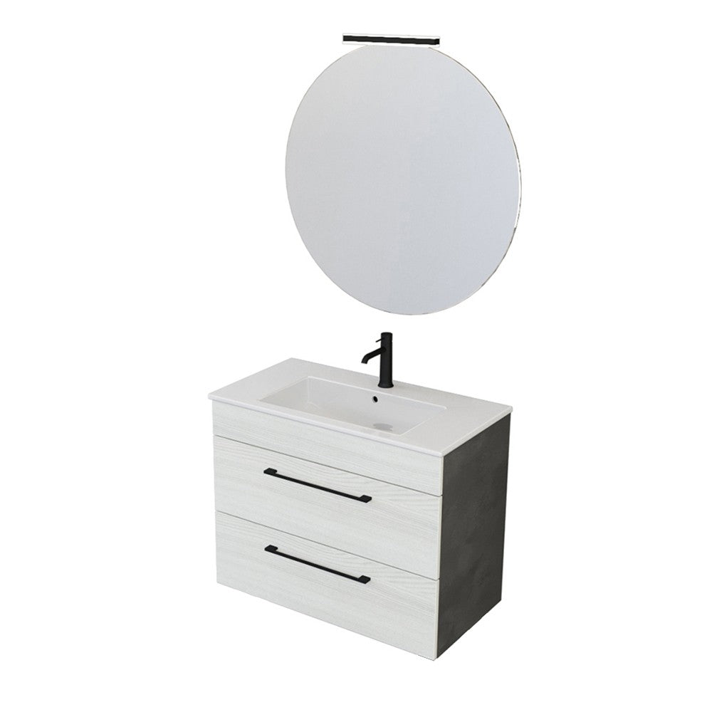 Mobile bagno sospeso 80 cm Smart bianco legno/lava con specchio 