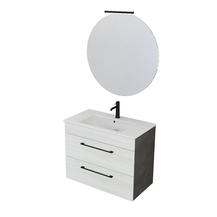 Mobile bagno sospeso 80 cm Smart bianco legno/lava con specchio 