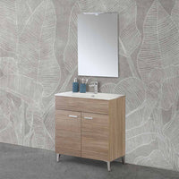 Mobile bagno a terra 80 rovere tropea con lavabo più specchio LED Martha