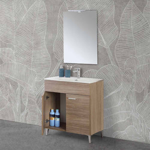 Mobile bagno a terra 80 rovere tropea con lavabo più specchio LED Martha