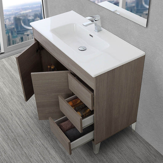 Mobile Bagno da terra 100 cm linea Way in rovere scuro con specchio e lavabo