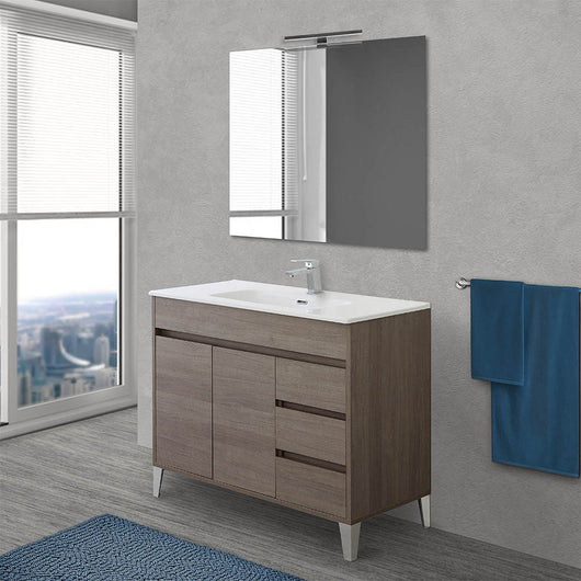 Mobile Bagno da terra 100 cm linea Way in rovere scuro con specchio e lavabo