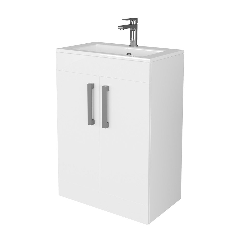 Mobile bagno da terra 60 cm salvaspazio bianco 2 ante Poket