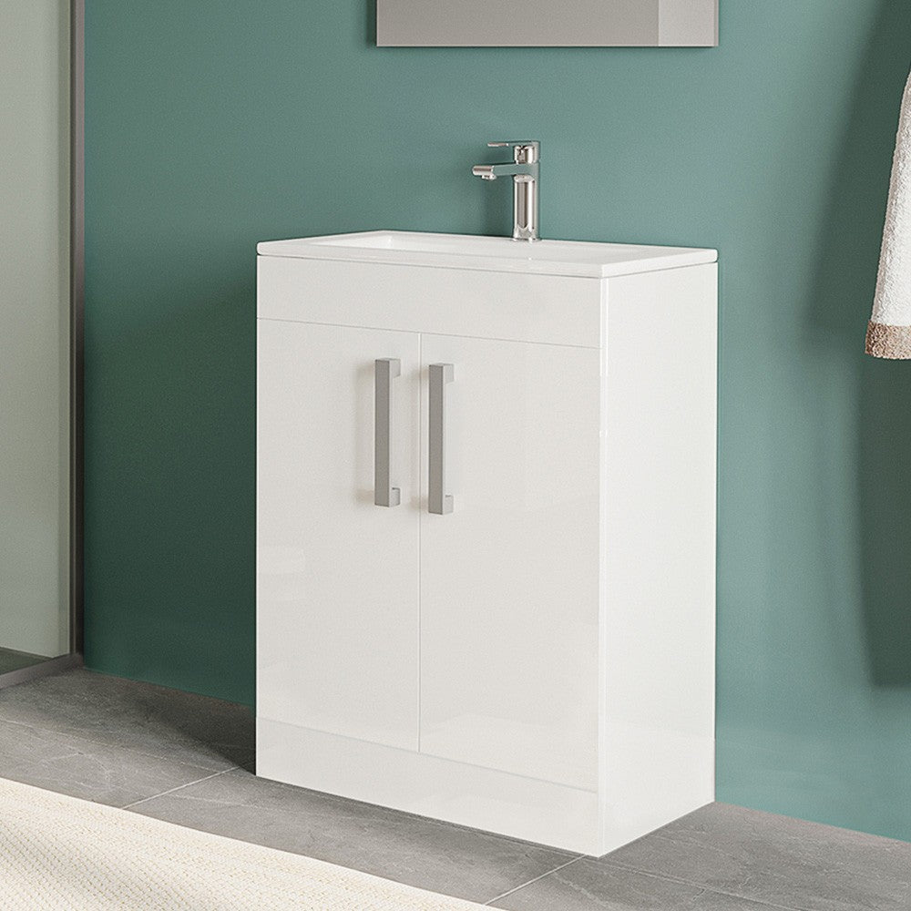 Mobile bagno da terra 60 cm salvaspazio bianco 2 ante Poket