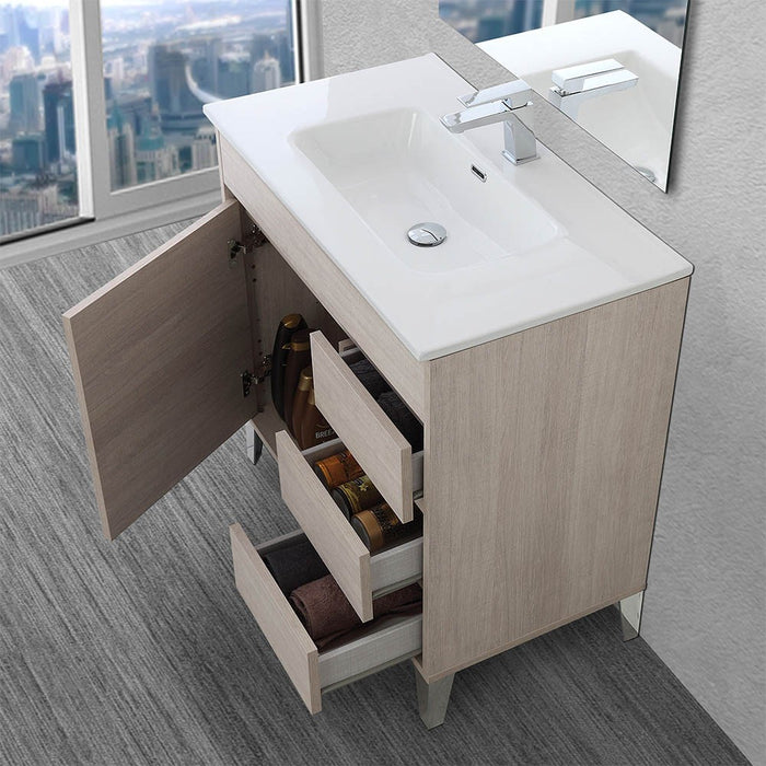 Mobile bagno da terra 80 cm linea Way rovere chiaro con specchio e lavabo