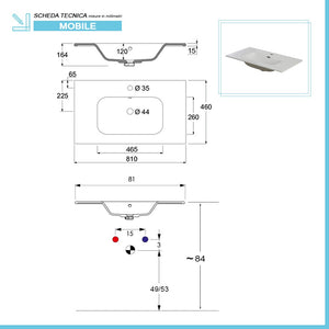 Mobile bagno da terra 80 cm linea Way rovere chiaro con specchio e lavabo