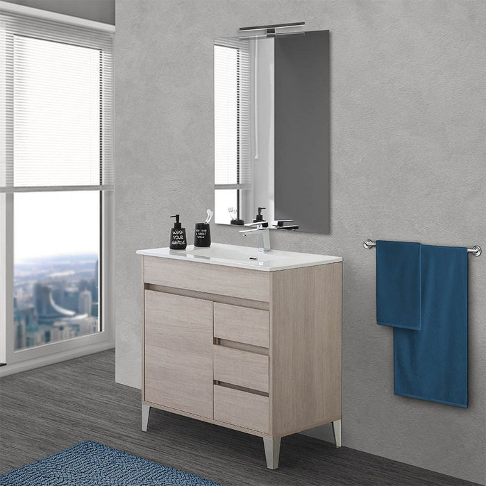 Mobile bagno da terra 80 cm linea Way rovere chiaro con specchio e lavabo