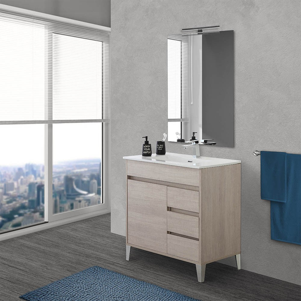 Mobile bagno da terra 80 cm linea Way rovere chiaro con specchio e lavabo