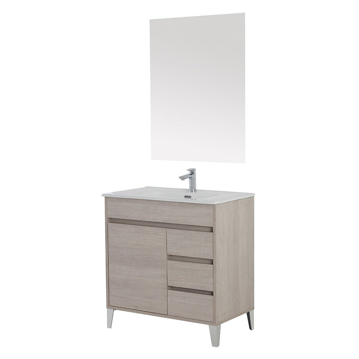 Mobile bagno da terra 80 cm linea Way rovere chiaro con specchio e lavabo