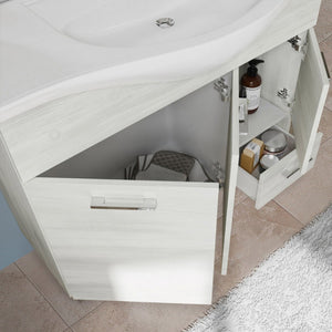 Mobile Bagno da terra 85 cm rovere bianco + specchio con pensile e luce LED