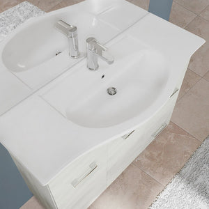 Mobile Bagno da terra 85 cm rovere bianco + specchio con pensile e luce LED