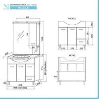 Mobile Bagno da terra 85 cm rovere bianco + specchio con pensile e luce LED