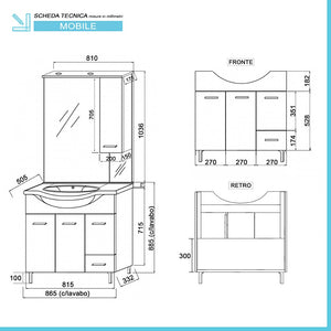 Mobile Bagno da terra 85 cm rovere bianco + specchio con pensile e luce LED