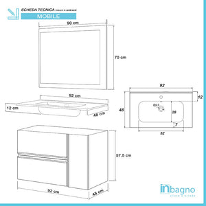 Mobile Bagno Effetto Pietra Beige  da 90 cm Sospeso