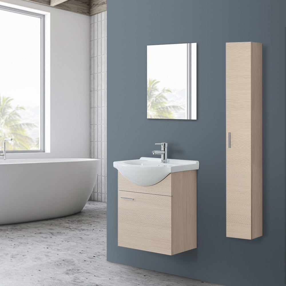 Mobiletto bagno sospeso 56x45 cm 1 anta larice con lavabo e specchio inclusi