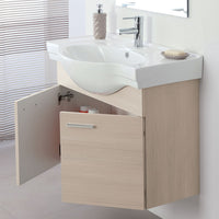 Mobile bagno sospeso 81 cm larice con 2 ante completo di ceramica e specchio