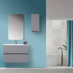 Mobile Bagno Moderno Sospeso 90x47 Grigio Pastello con Specchio