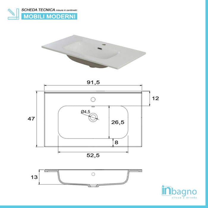 Mobile Bagno Moderno Sospeso 90x47 Grigio Pastello con Specchio